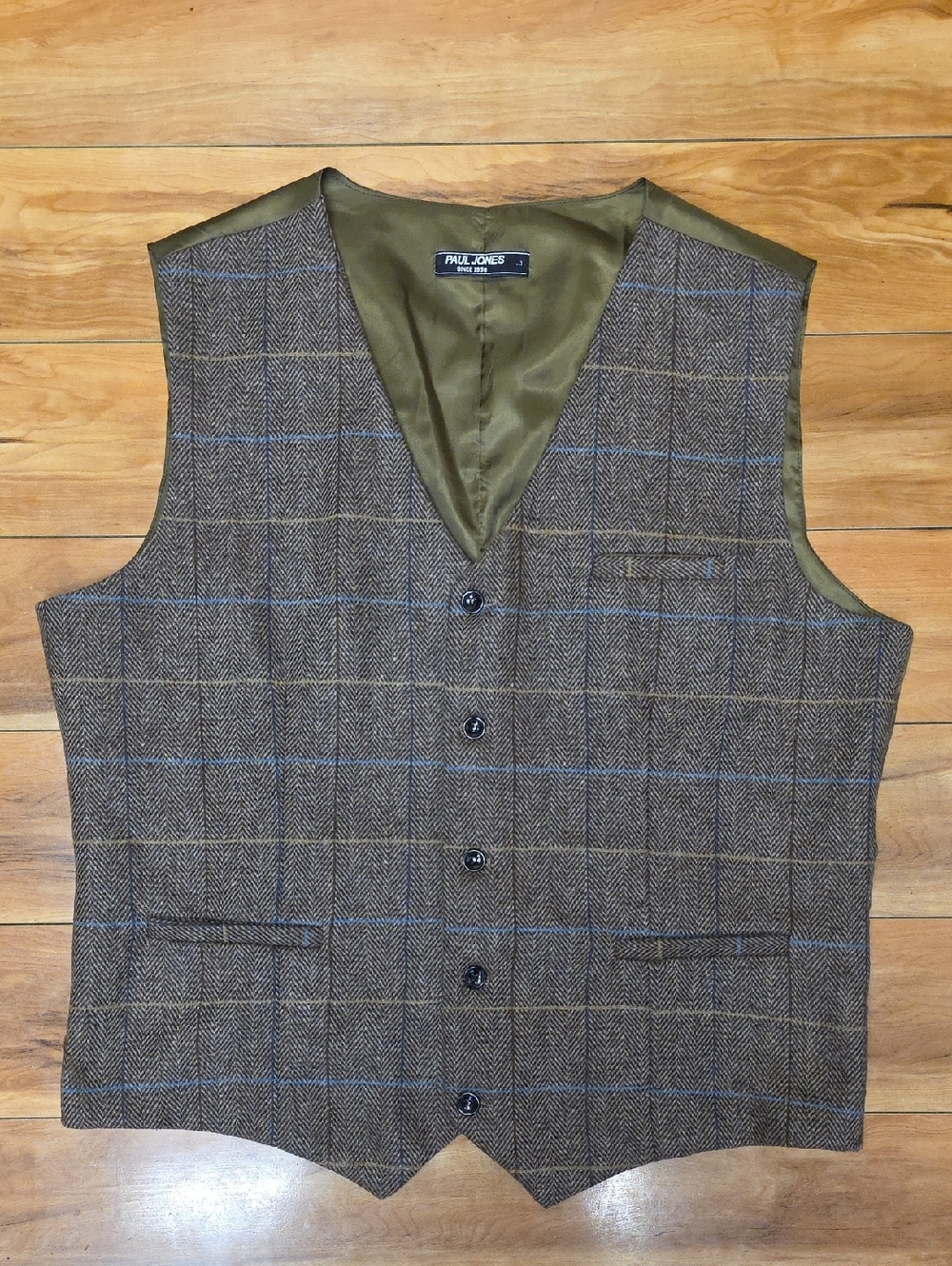 Paul Jones Waistcoat Vest Wool Blend Herringbone Plaid Tweed Size LG